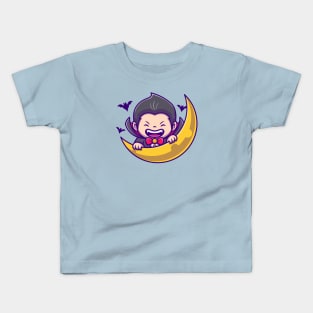 Cute Dracula With Moon And Bats Kids T-Shirt